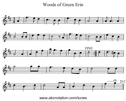 Woods of Green Erin - staff notation