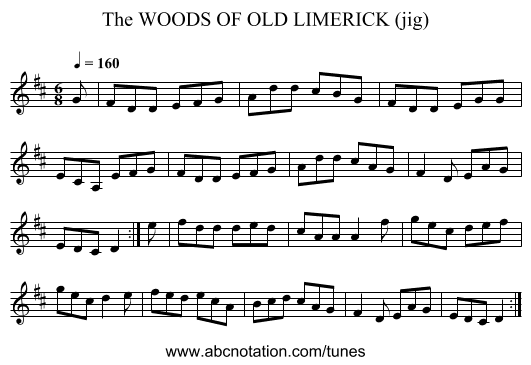 WOODS OF OLD LIMERICK (jig), The - staff notation