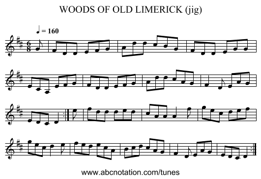 WOODS OF OLD LIMERICK (jig) - staff notation