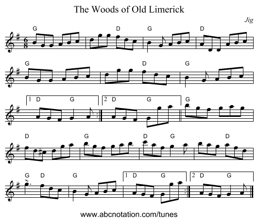 Woods of Old Limerick, The - staff notation