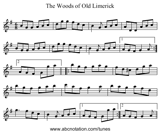 Woods of Old Limerick, The - staff notation