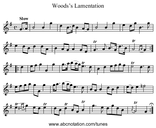 Woods’s Lamentation - staff notation