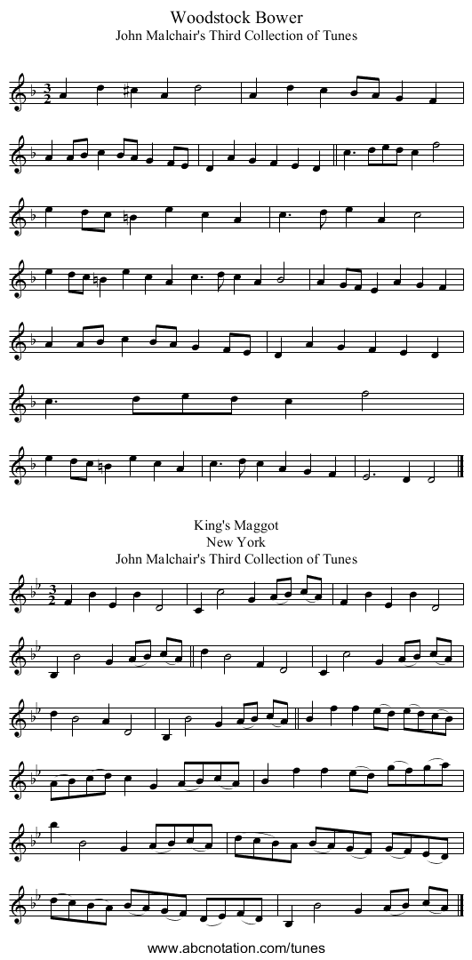 Woodstock Bower - staff notation