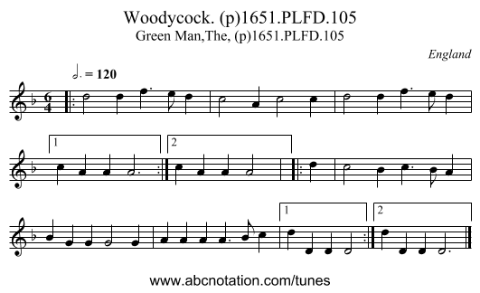 Woodycock. (p)1651.PLFD.105 - staff notation