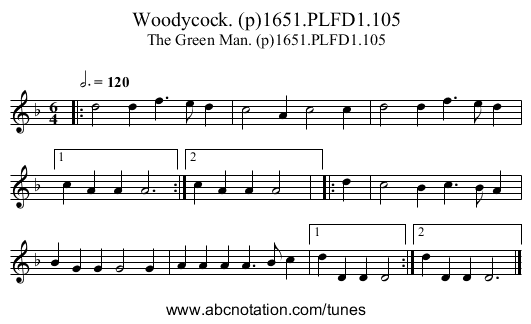 Woodycock. (p)1651.PLFD1.105 - staff notation