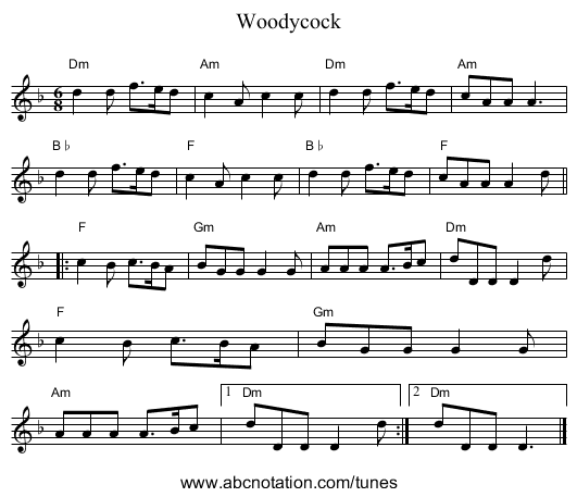 Woodycock - staff notation