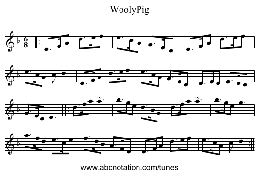 WoolyPig - staff notation