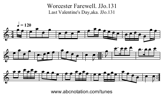 Worcester Farewell. JJo.131 - staff notation