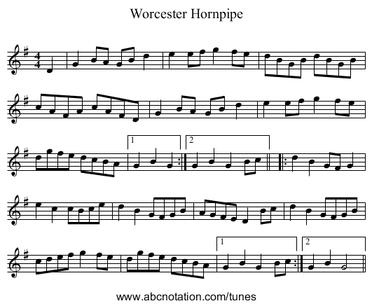 Worcester Hornpipe - staff notation