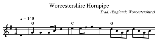 Worcestershire Hornpipe - staff notation