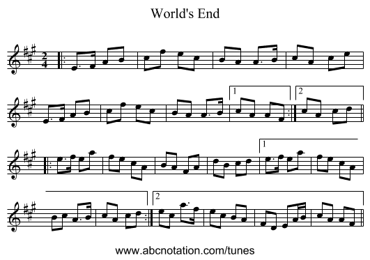 World's End - staff notation