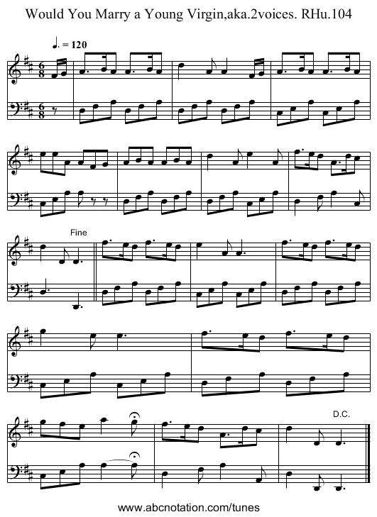 Would You Marry a Young Virgin,aka.2voices. RHu.104 - staff notation
