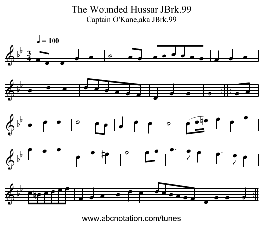 Wounded Hussar JBrk.99, The - staff notation