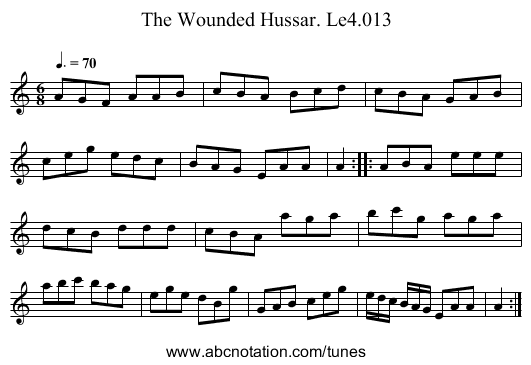 Wounded Hussar. Le4.013, The - staff notation