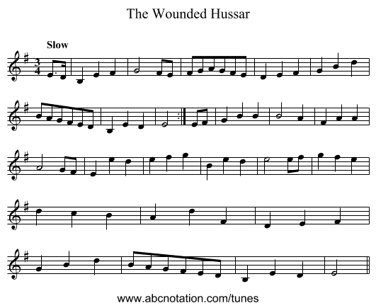 Wounded Hussar, The - staff notation