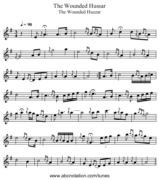 Wounded Hussar, The - staff notation