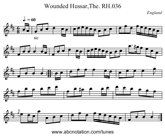 Wounded Hussar,The. RH.036 - staff notation