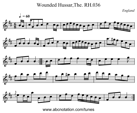 Wounded Hussar,The. RH.036 - staff notation