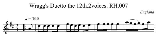 Wragg's Duetto the 12th.2voices. RH.007 - staff notation