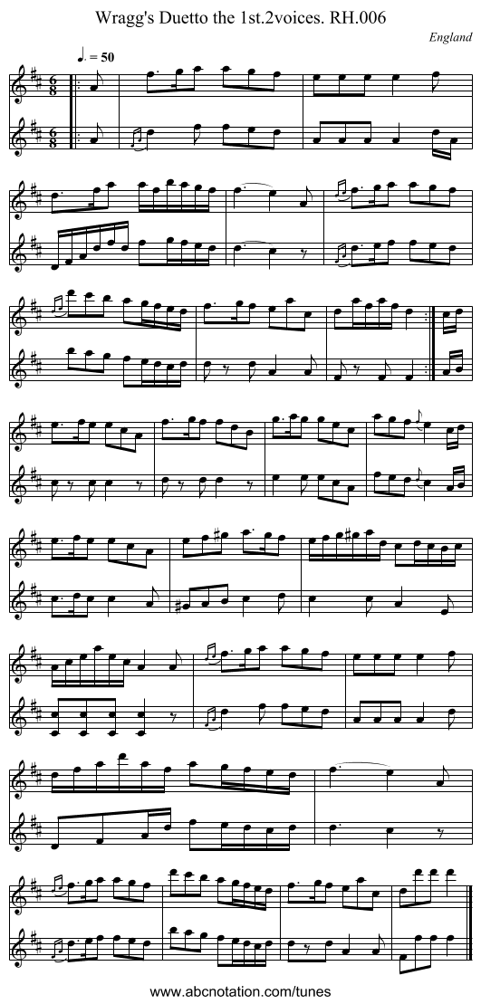 Wragg's Duetto the 1st.2voices. RH.006 - staff notation