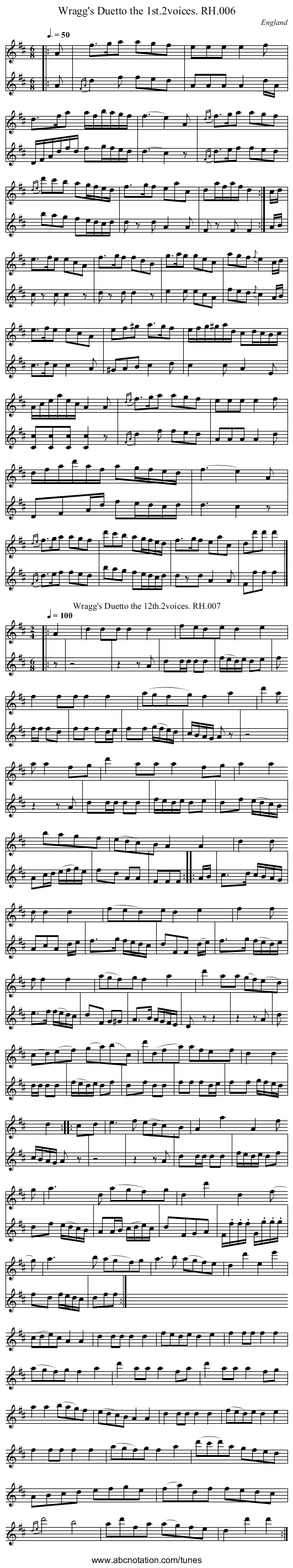 Wragg's Duetto the 1st.2voices. RH.006 - staff notation