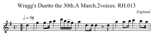 Wragg's Duetto the 30th.A March.2voices. RH.013 - staff notation
