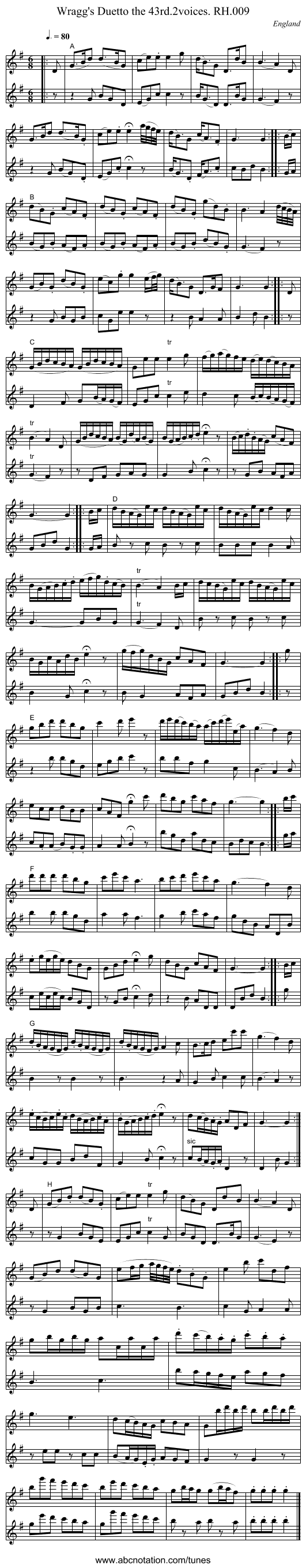 Wragg's Duetto the 43rd.2voices. RH.009 - staff notation