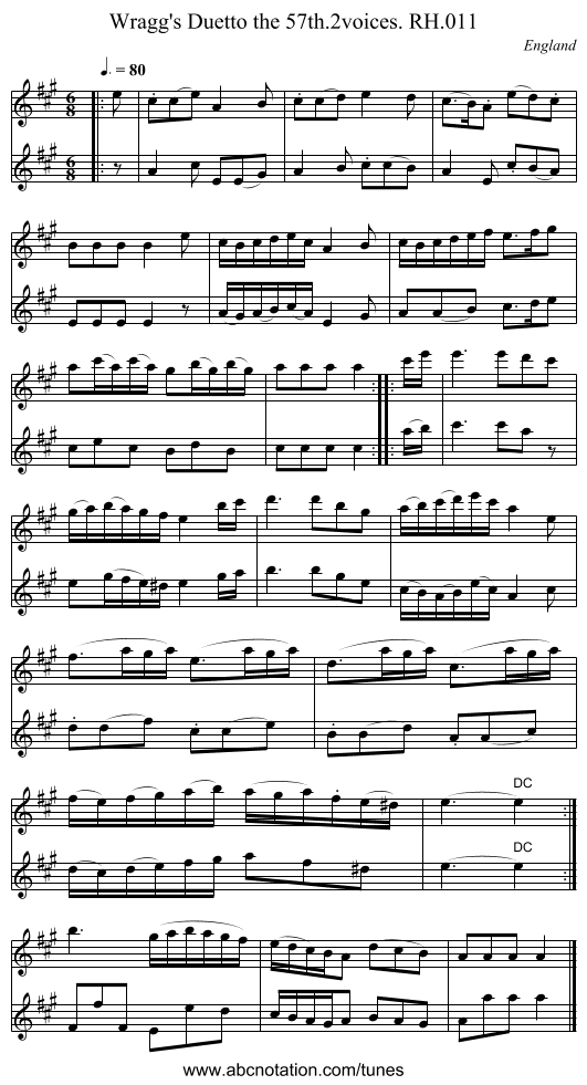 Wragg's Duetto the 57th.2voices. RH.011 - staff notation