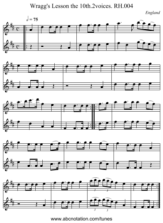 Wragg's Lesson the 10th.2voices. RH.004 - staff notation
