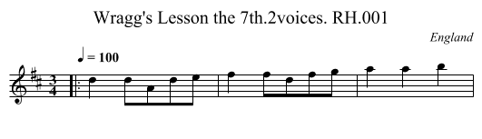 Wragg's Lesson the 7th.2voices. RH.001 - staff notation