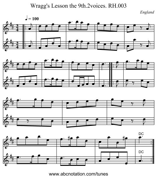 Wragg's Lesson the 9th.2voices. RH.003 - staff notation