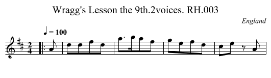 Wragg's Lesson the 9th.2voices. RH.003 - staff notation