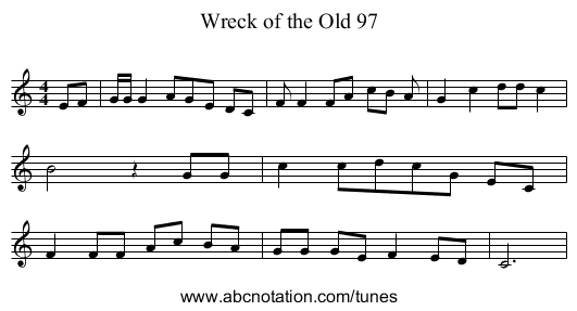 Wreck of the Old 97 - staff notation