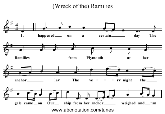 (Wreck of the) Ramilies - staff notation
