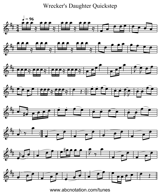 Wrecker's Daughter Quickstep - staff notation