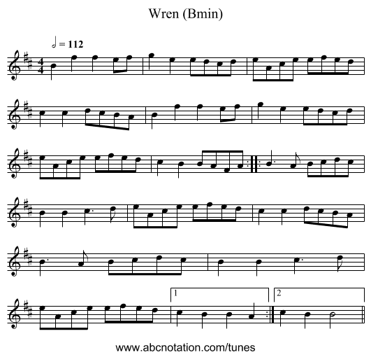 Wren (Bmin) - staff notation