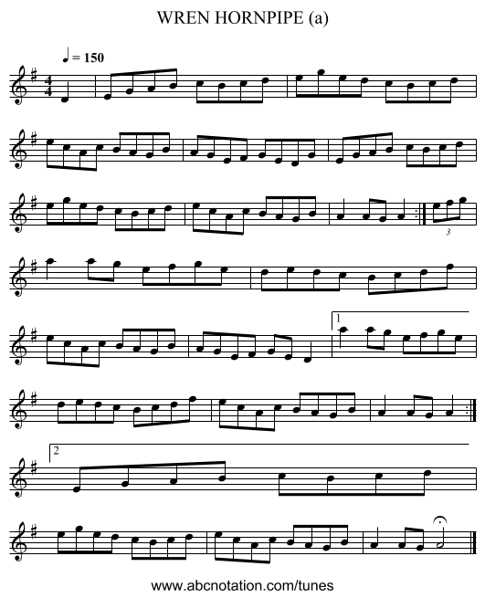 WREN HORNPIPE (a) - staff notation