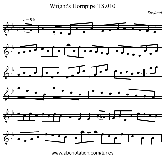 Wright's Hornpipe TS.010 - staff notation