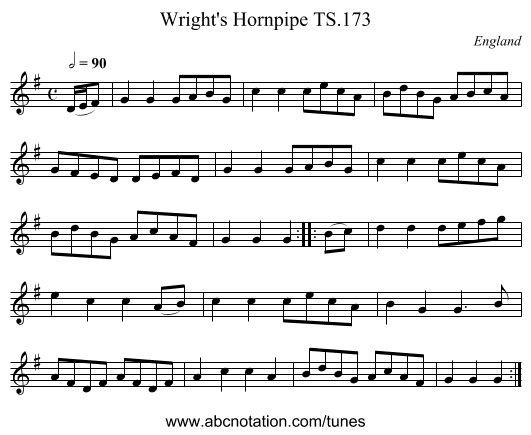 Wright's Hornpipe TS.173 - staff notation