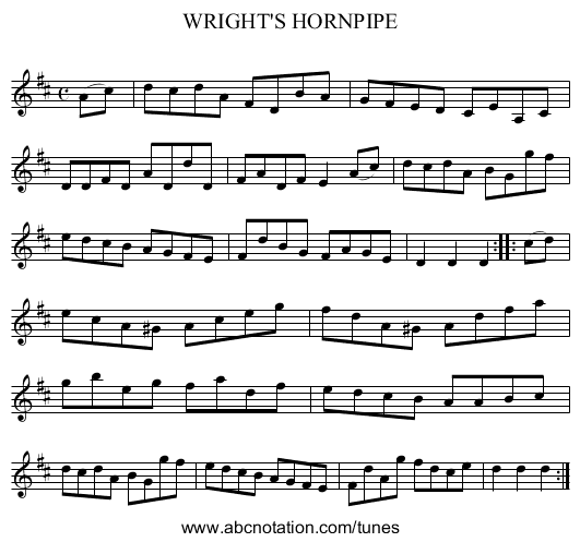 WRIGHT'S HORNPIPE - staff notation