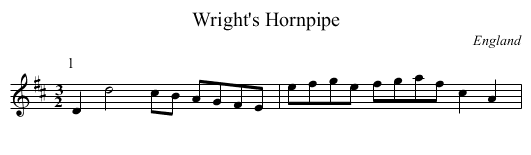 Wright's Hornpipe - staff notation