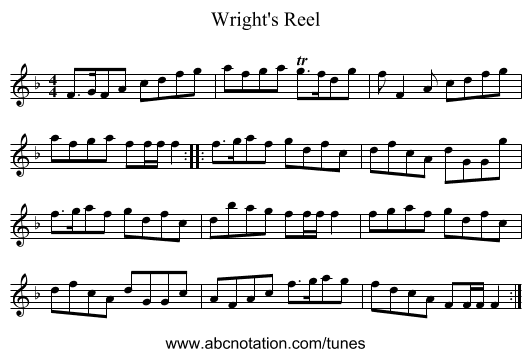 Wright's Reel - staff notation