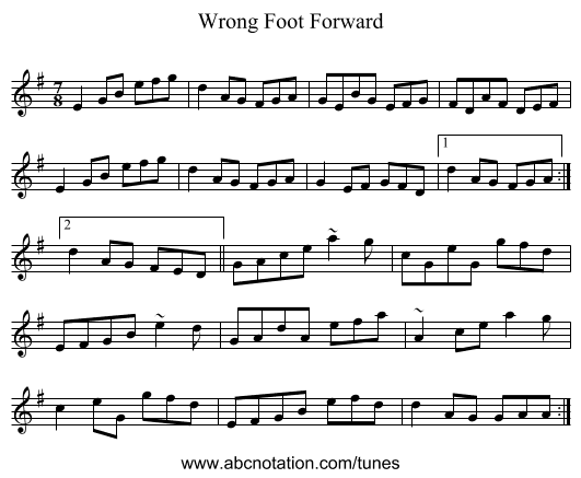 Wrong Foot Forward - staff notation