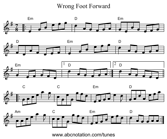 Wrong Foot Forward - staff notation