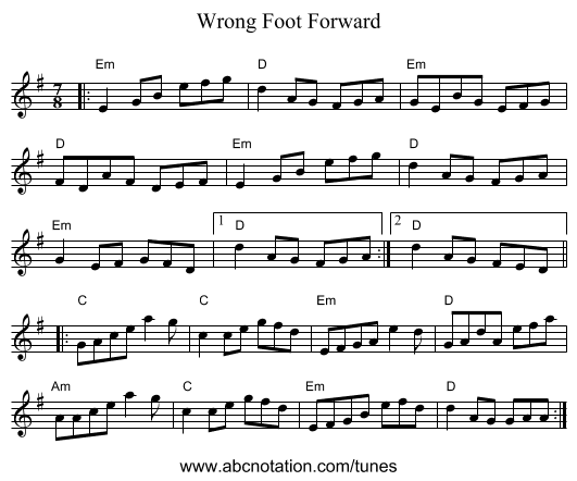 Wrong Foot Forward - staff notation
