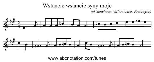 Wstancie wstancie syny moje - staff notation