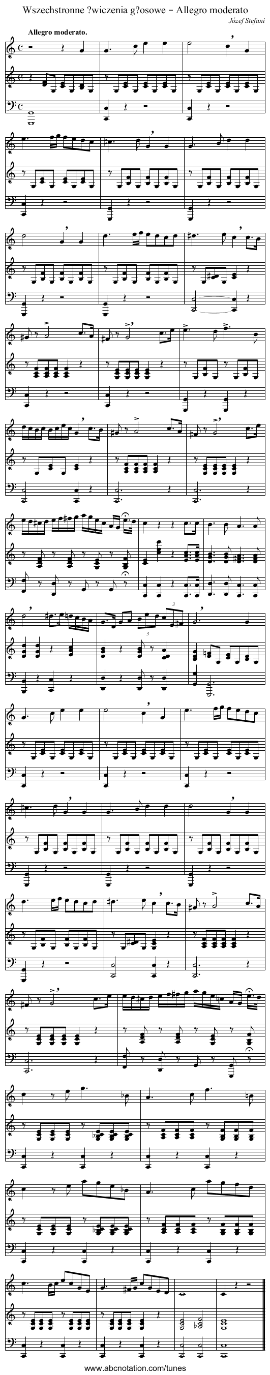 Wszechstronne ?wiczenia g?osowe – Allegro moderato - staff notation