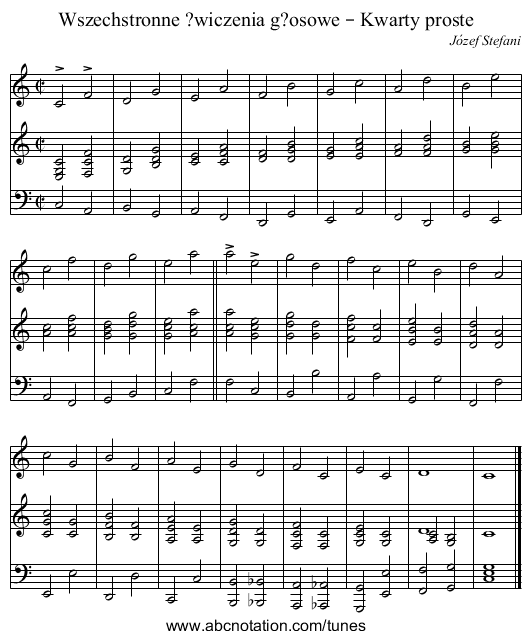 Wszechstronne ?wiczenia g?osowe – Kwarty proste - staff notation