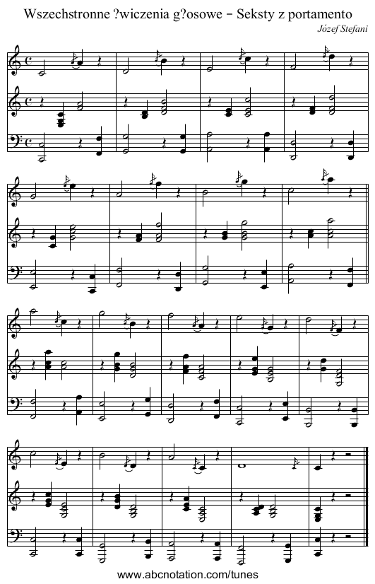 Wszechstronne ?wiczenia g?osowe – Seksty z portamento - staff notation