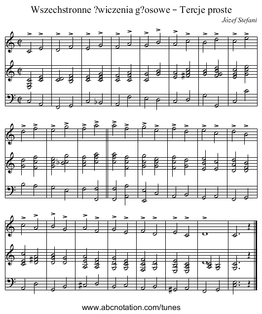Wszechstronne ?wiczenia g?osowe – Tercje proste - staff notation